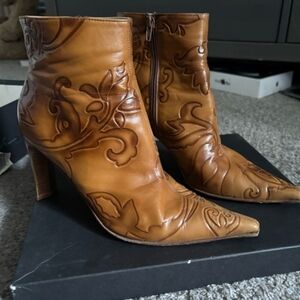 Via Spiga Tan Embossed Ankle Boots